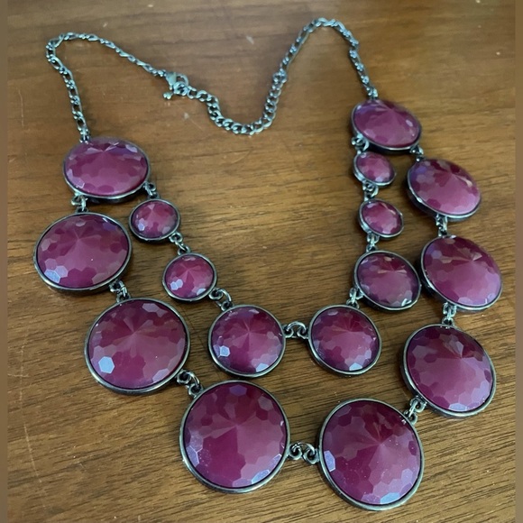 3 for $30 MultiStrand Necklace Faceted AcrylicBurgundy Pendants DarkSilver Chain - Picture 5 of 7